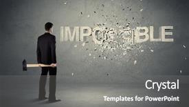  Presentation with wall - PPT theme with hit big goal - business man hitting impossible sign background and a  colored foreground