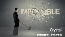  Presentation with wall - PPT theme having hit big goal - business man hitting impossible sign background and a  colored foreground