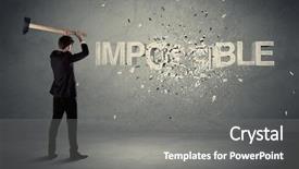  Presentation with 3d man business leader - Slide set consisting of hit big goal - business man hitting impossible sign background and a  colored foreground