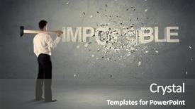  Presentation with goal - Audience pleasing PPT theme consisting of hit big goal - business man hitting impossible sign backdrop and a  colored foreground