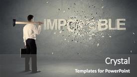  Presentation with wall - Colorful slide deck enhanced with hit big goal - business man hitting impossible sign backdrop and a  colored foreground