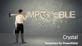  Presentation with business - Audience pleasing slide set consisting of hit big goal - business man hitting impossible sign backdrop and a  colored foreground