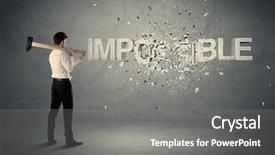  Presentation with wall - PPT theme having hit big goal - business man hitting impossible sign background and a  colored foreground