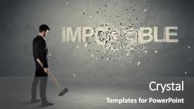  Presentation with goal - PPT theme featuring hit big goal - business man hitting impossible sign background and a  colored foreground
