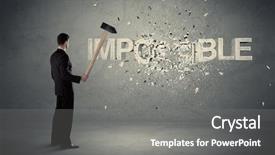  Presentation with wall - Audience pleasing PPT theme consisting of hit big goal - business man hitting impossible sign backdrop and a  colored foreground
