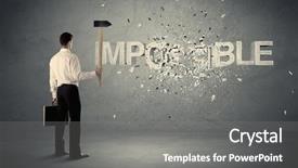  Presentation with wall - Slides with hit big goal - business man hitting impossible sign background and a  colored foreground