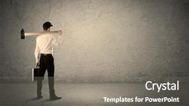  Presentation with wall - Colorful slides enhanced with hit big goal - business man standing in front backdrop and a  colored foreground