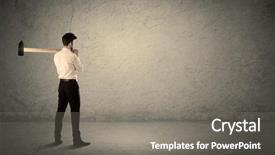  Presentation with 3d man business leader - Audience pleasing presentation theme consisting of hit big goal - business man standing in front backdrop and a  colored foreground