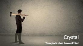  Presentation with wall - Cool new presentation theme with hit big goal - business man standing in front backdrop and a gray colored foreground
