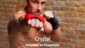  Presentation with muscle - Slides enhanced with hit brick wall - muscle boxer shaped man fist background and a  colored foreground