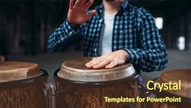  Presentation with drum - Beautiful slides featuring hit music - drummer hands playing on wooden backdrop and a tawny brown colored foreground