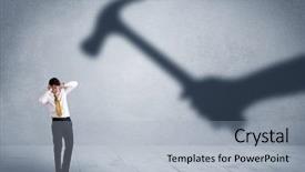  Presentation with shadow - Audience pleasing presentation design consisting of hit nail - business person afraid backdrop and a light gray colored foreground