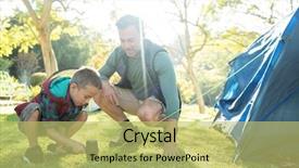  Presentation with tent - Beautiful presentation design featuring hit nail - father and son setting up backdrop and a yellow colored foreground