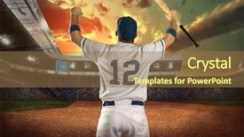  Presentation with softball and baseball - Theme featuring hit run - baseball players in action background and a coral colored foreground