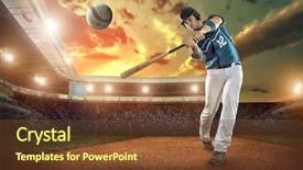  Presentation with stadium - Amazing PPT layouts having hit run - baseball players in action backdrop and a tawny brown colored foreground