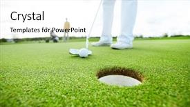  Presentation with club - Presentation design enhanced with hit target - golf player holding club close background and a white colored foreground