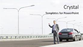  Presentation with businessman standing on maze - PPT theme with hitchhiking while standing with breakdown background and a  colored foreground