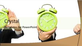  Presentation with alarm - Audience pleasing slide deck consisting of hits miss - handsome businessman holding alarm clock backdrop and a blonde colored foreground