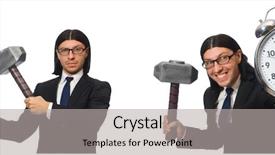  Presentation with alarm - Slide deck having hits miss - handsome businessman holding hammer background and a light gray colored foreground