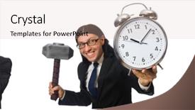  Presentation with alarm - Cool new presentation theme with hits miss - handsome businessman holding hammer backdrop and a lemonade colored foreground