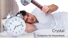  Presentation with insomnia - Beautiful slide deck featuring hits miss - man in bed suffering backdrop and a sky blue colored foreground