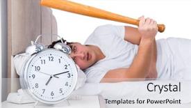  Presentation with insomnia - Beautiful slides featuring hits miss - man in bed suffering backdrop and a white colored foreground