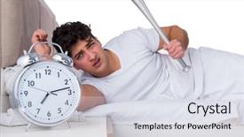  Presentation with insomnia - Colorful slide set enhanced with hits miss - man in bed suffering backdrop and a sky blue colored foreground