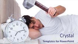  Presentation with insomnia - Beautiful theme featuring hits miss - man in bed suffering backdrop and a sky blue colored foreground