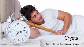  Presentation with insomnia - Audience pleasing PPT theme consisting of hits miss - man in bed suffering backdrop and a sky blue colored foreground