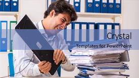  Presentation with busy work - PPT theme featuring hits miss - overloaded busy employee with too background and a  colored foreground