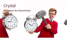  Presentation with alarm - Slide set consisting of hits miss - student with alarm clock isolated background and a  colored foreground