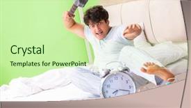  Presentation with mann has trouble - Colorful theme enhanced with hits miss - young man having trouble waking backdrop and a soft green colored foreground