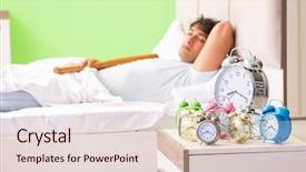  Presentation with young man on the phone - Colorful slide deck enhanced with hits miss - young man having trouble waking backdrop and a lemonade colored foreground