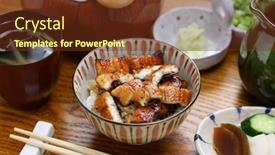  Presentation with sticky rice mango thai dessert - Slide deck enhanced with hitsumabushi-is-a-japanese-nagoya background and a tawny brown colored foreground