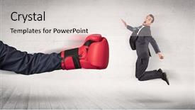  Presentation with pink boxing gloves - Presentation design featuring hitting - arm with red boxing gloves background and a light gray colored foreground