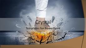  Presentation with banquet server hand - PPT theme featuring hitting - big hand hits intense background and a light gray colored foreground