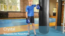  Presentation with gym - Beautiful slide set featuring hitting child - cute little boy near punchbag backdrop and a teal colored foreground