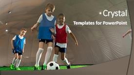  Presentation with teams - Amazing PPT theme having hitting child - young football players of various backdrop and a gray colored foreground
