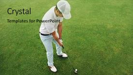  Presentation with low angle view of fictitious - Colorful PPT theme enhanced with hitting golf ball on fairway backdrop and a yellow colored foreground