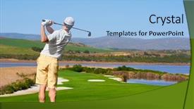  Presentation with golf - PPT theme featuring hitting golf shot with club background and a light blue colored foreground