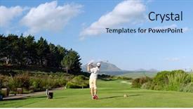  Presentation with golf cart on - Slide deck consisting of hitting golf shot with club background and a  colored foreground