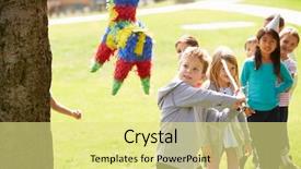  Presentation with children birthday - Beautiful PPT theme featuring hitting pinata at birthday party backdrop and a blonde colored foreground