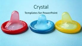  Presentation with condoms - PPT theme with hiv aids - colorful condoms on blue background background and a cool aqua colored foreground