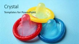  Presentation with condoms - Audience pleasing slide set consisting of hiv aids - colorful condoms on blue background backdrop and a arctic colored foreground
