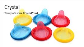  Presentation with condoms - Slide set enhanced with hiv aids - colorful condoms on white background background and a white colored foreground