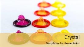  Presentation with condoms - Slides with hiv aids - concept for healthcare - close background and a yellow colored foreground