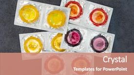  Presentation with condoms - Theme featuring hiv aids - concept for healthcare - close background and a coral colored foreground