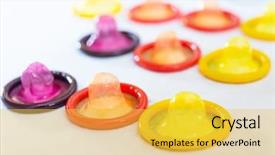  Presentation with condoms - Beautiful slides featuring hiv aids - concept for healthcare - close backdrop and a yellow colored foreground