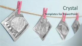  Presentation with condoms - Amazing presentation design having hiv aids - condoms hanging on rope closeup backdrop and a sky blue colored foreground