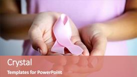  Presentation with pink ribbon hands - PPT theme having hiv aids - pink ribbon in woman's hands background and a coral colored foreground